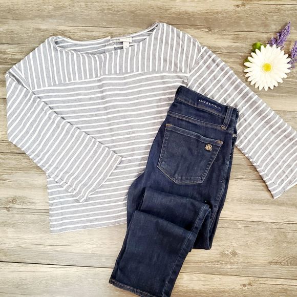 Andeawy Tops - Andeawy Mixed Striped Bell Sleeve Top